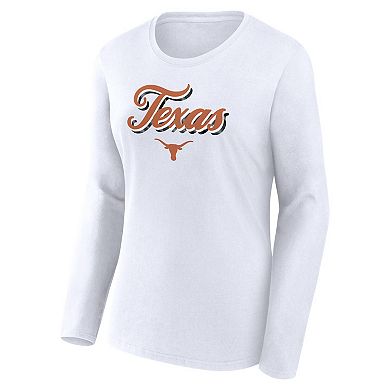 Women's Fanatics Branded White Texas Longhorns Double Team Script Long Sleeve T-Shirt