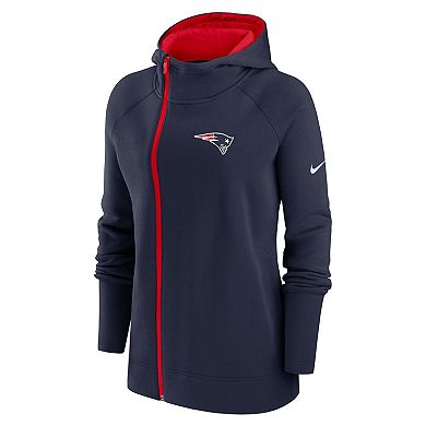 Women's Nike  Navy New England Patriots Asymmetrical Raglan Full-Zip Hoodie
