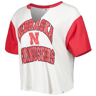 Women's '47 White/Scarlet Nebraska Huskers Inner Glow Dolly Cropped V-Neck T-Shirt