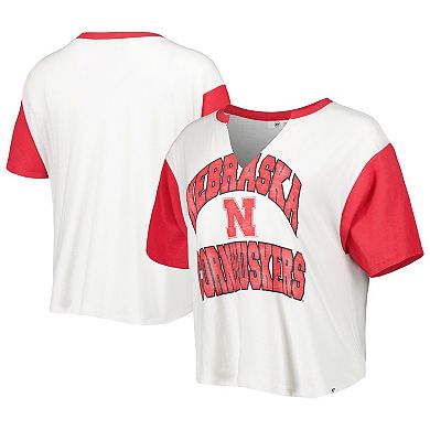 Women's '47 White/Scarlet Nebraska Huskers Inner Glow Dolly Cropped V-Neck T-Shirt