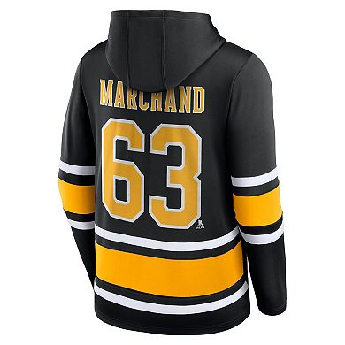 Men's Fanatics Branded Brad Marchand Black Boston Bruins Name & Number Lace-Up Pullover Hoodie