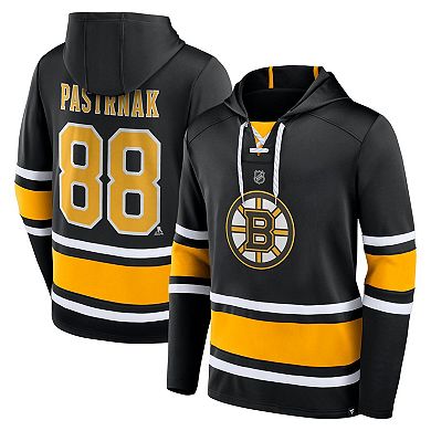 Men's Fanatics Branded David Pastrnak Black Boston Bruins Name & Number Lace-Up Pullover Hoodie