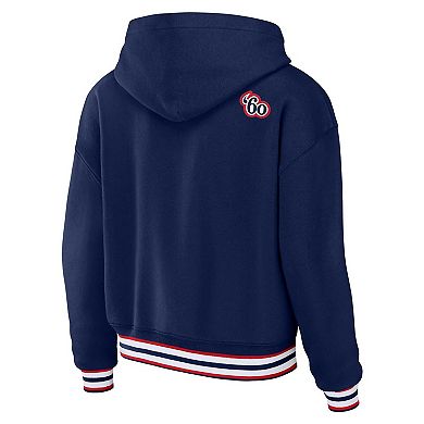Women's WEAR by Erin Andrews Navy New England Patriots Plus Size Lace-Up Pullover Hoodie