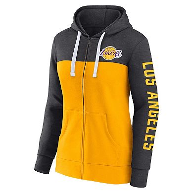 Women's Fanatics Branded Heather Charcoal/Gold Los Angeles Lakers City Ties Full-Zip Hoodie