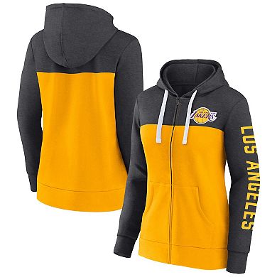 Women's Fanatics Branded Heather Charcoal/Gold Los Angeles Lakers City Ties Full-Zip Hoodie