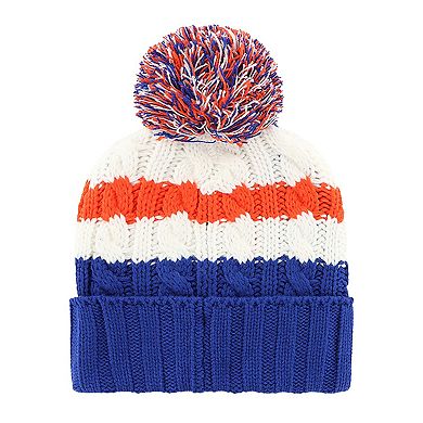 Women's '47 White/Royal New York Mets Ashfield Cuffed Knit Hat with Pom