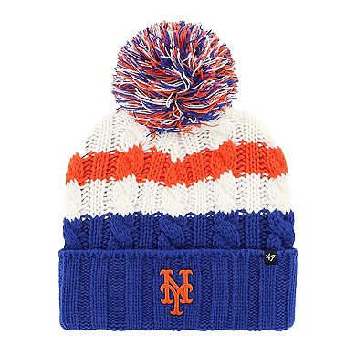 Women's '47 White/Royal New York Mets Ashfield Cuffed Knit Hat with Pom