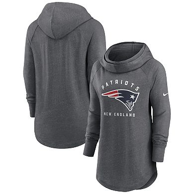 Women's Nike Heather Charcoal New England Patriots Raglan Funnel Neck Pullover Hoodie