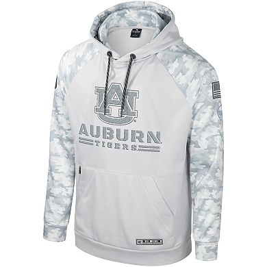 Men's Colosseum Gray Auburn Tigers OHT Military Appreciation Ice Raglan Pullover Hoodie