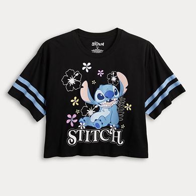 Disney's Lilo & Stitch Juniors' Stitch Floral Varsity Cropped Graphic Tee