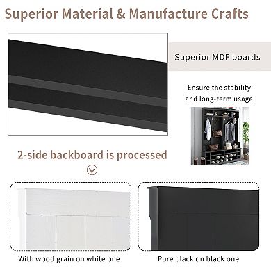 Merax Modern Style Multiple Functions Hallway Coat Rack with Metal Black Hooks，