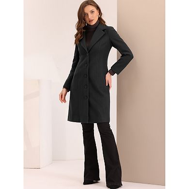 Women's Notched Lapel Single Breasted Outwear Work Long Winter Coat