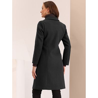 Women's Notched Lapel Single Breasted Outwear Work Long Winter Coat