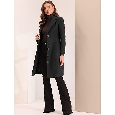 Women's Notched Lapel Single Breasted Outwear Work Long Winter Coat