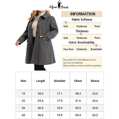 Plus Size Coat For Women Turndown Collar Single Breasted Long Wool Coats