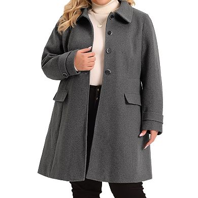 Plus Size Coat For Women Turndown Collar Single Breasted Long Wool Coats