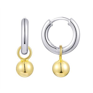 Sterling Silver Two-Tone Polished Ball Y-Necklace & Hoop Earrings Set