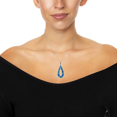 Sterling Silver Lab-Created Blue Opal Open Teardrop Pendant Necklace