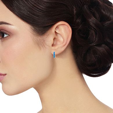 Sterling Silver Lab-Created Blue Opal C-Hoop Earrings
