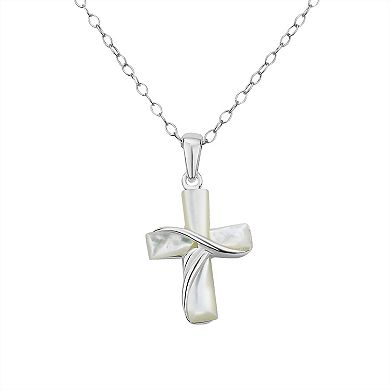 Sterling Silver Mother of Pearl Cross Pendant Necklace