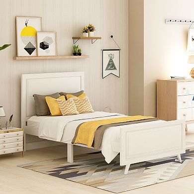 Merax Twin Size Bed Frame with Headboard and Footboard, Wood Platform Bed Twin Bed with Wood Slat Support