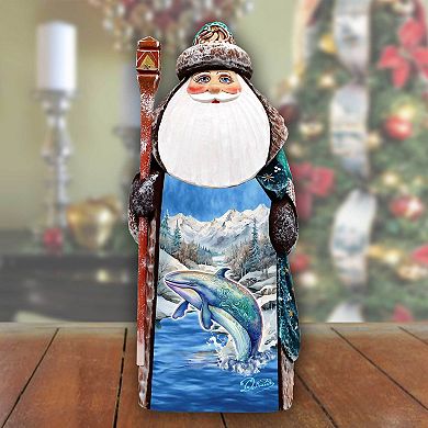Whale's Melody Santa Wood Carved Masterpiece Figurine By G. Debrekht - Christmas Decor