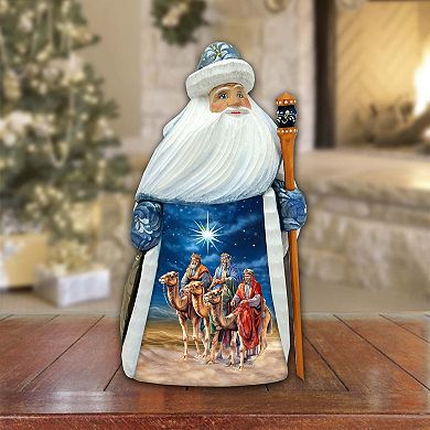 Three Kings Santa Wood Carved Figurine By G. Debrekht - Nativity Holiday Decor