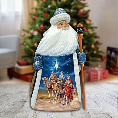 Three Kings Santa Wood Carved Figurine By G. Debrekht - Nativity Holiday Decor