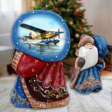 Airplane Santa With Bag Hand-painted Wood Carved Masterpiece By G. Debrekht - Christmas Decor