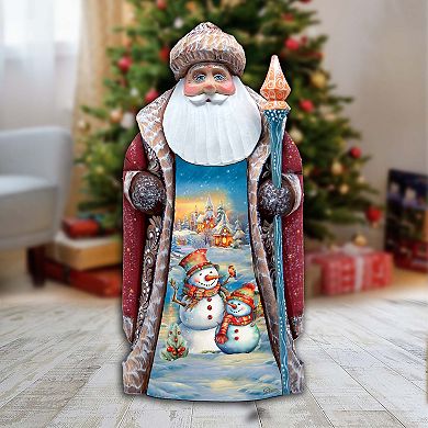 Snowman's Friend Santa Hand-painted Wood Carved Masterpiece By G. Debrekht - Christmas Decor