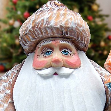 Snowman's Friend Santa Hand-painted Wood Carved Masterpiece By G. Debrekht - Christmas Decor