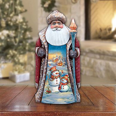 Snowman's Friend Santa Hand-painted Wood Carved Masterpiece By G. Debrekht - Christmas Decor