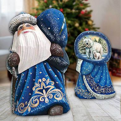 Polar Bears Santa With Bag Hand-painted Wood Carved Masterpiece By G. Debrekht - Christmas Decor