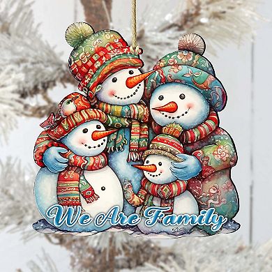 Snowmen Family Wooden Christmas Ornaments by G. Debrekht - Christmas Santa Snowman Decor