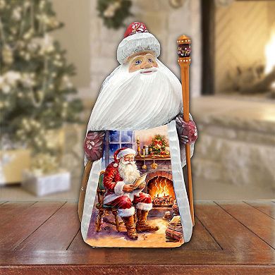Santa At Fireplace Santa Wood Carved Figurine By G. Debrekht - Nativity Holiday Decor