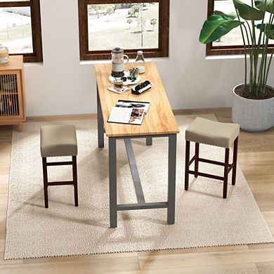 Hivvago Set Of 2 24 Inch Bar Stool With Curved Seat Cushions