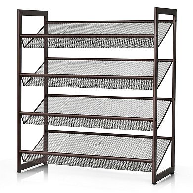 Tiers Flat and Slant Metal Shoe Rack for Entryway Hallway-4-Tier