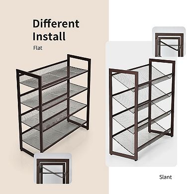 Tiers Flat and Slant Metal Shoe Rack for Entryway Hallway-4-Tier