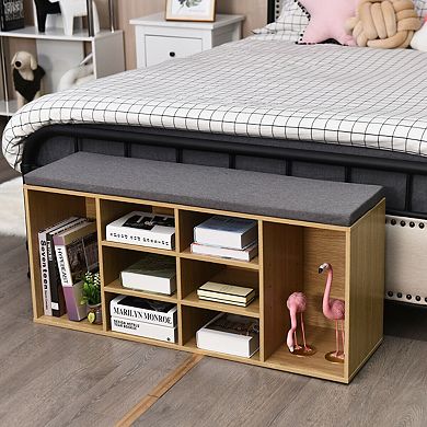 10-Cube Organizer Shoe Storage Bench with Cushion for Entryway