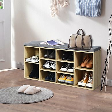 10-Cube Organizer Shoe Storage Bench with Cushion for Entryway