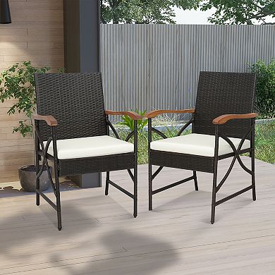 Set of Patio Wicker Dining Chairs with Soft Zippered Cushion Set of 2