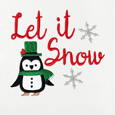 Linum Home Textiles 2-Piece Christmas Embroidered Let It Snow Luxury Cotton Hand Towel Set