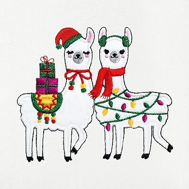 Linum Home Textiles 2-Piece Christmas Embroidered Llamas Luxury Cotton Hand Towel Set
