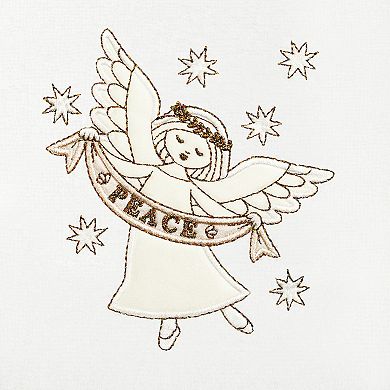 Linum Home Textiles 2-Piece Christmas Embroidered Angel Luxury Cotton Hand Towel Set