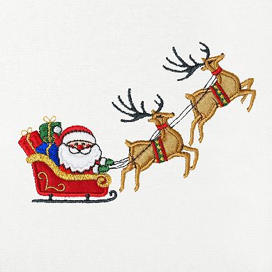 Linum Home Textiles 2-Piece Christmas Embroidered Santa's Sled Luxury Cotton Hand Towel Set