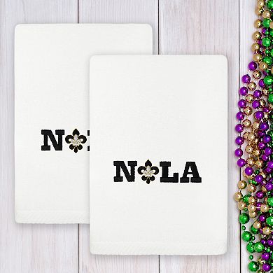 Linum Home Textiles 2-Piece Mardi Gras Emroidered Nola Luxury Cotton Hand Towel Set