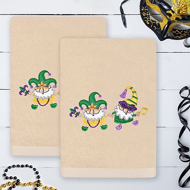 Linum Home Textiles 2-Piece Mardi Gras Embroidered Gnomes Luxury Cotton Hand Towel Set