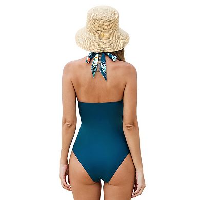 Women's CUPSHE Halter Twisted Front Tropical Print One-Piece Swimsuit