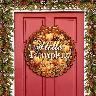 Hello Pumpkin Front Door Welcome Sign, Wooden Front Porch Decor by G. Debrekht - Thanksgiving Halloween Decor