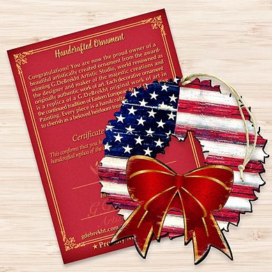 Set of 2 - American Flag Wreath Wooden Christmas Ornaments by G. DeBrekht - American Christmas Decor